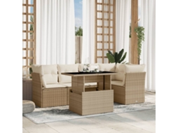 Vidaxl 6 Pcs Conjunto De Sofás P/ Jardim Com Almofadões Vime Pe Bege