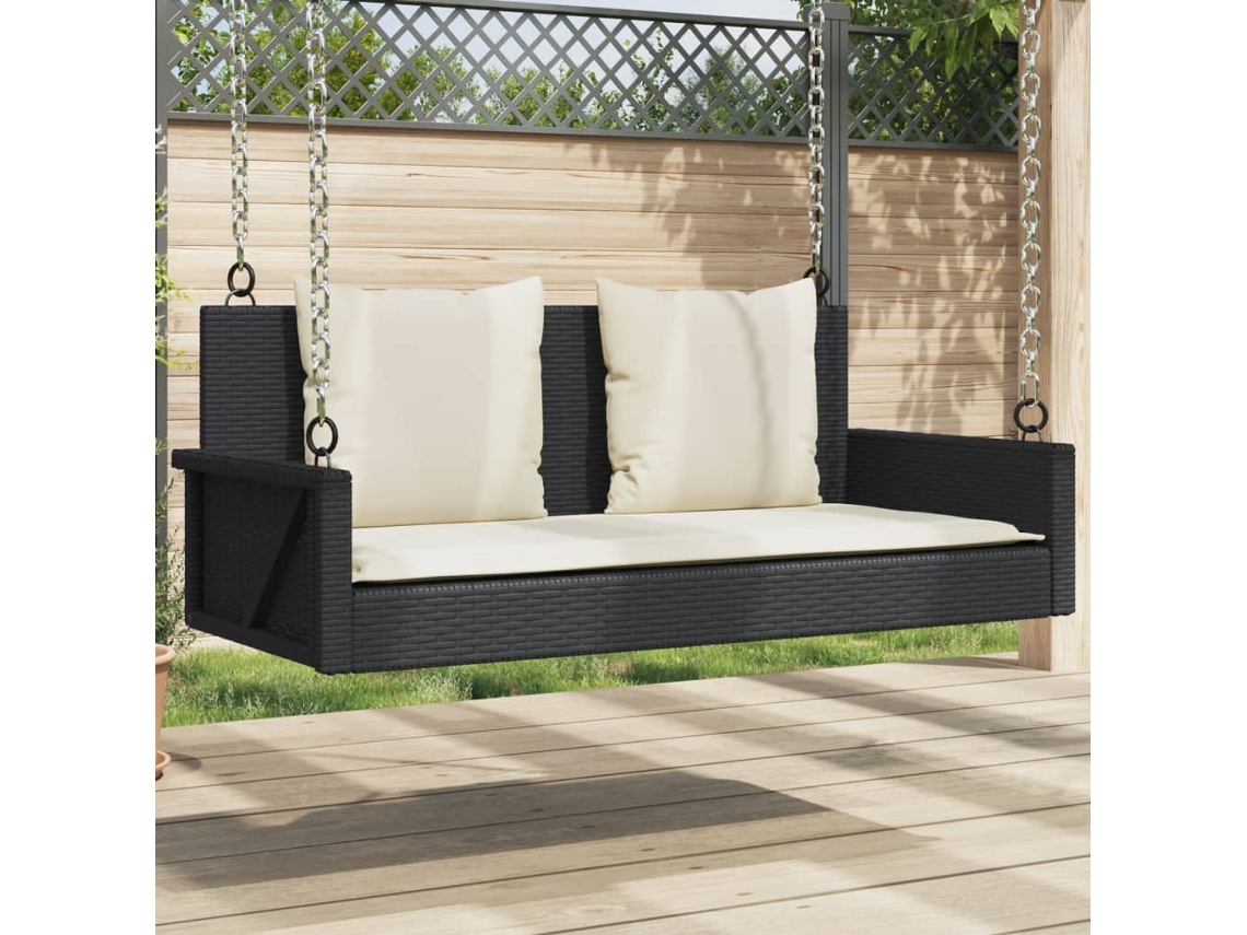 Vidaxl Banco De Balanço Com Almofadas Preto 119x56x48 Cm Vime Sintético