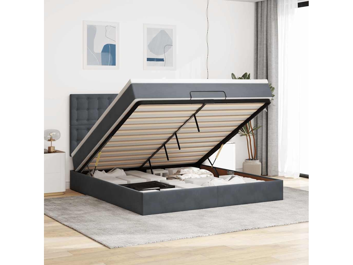 Vidaxl Estrutura Cama Otomana Colchões 180x200 Cm Cinzento Escuro