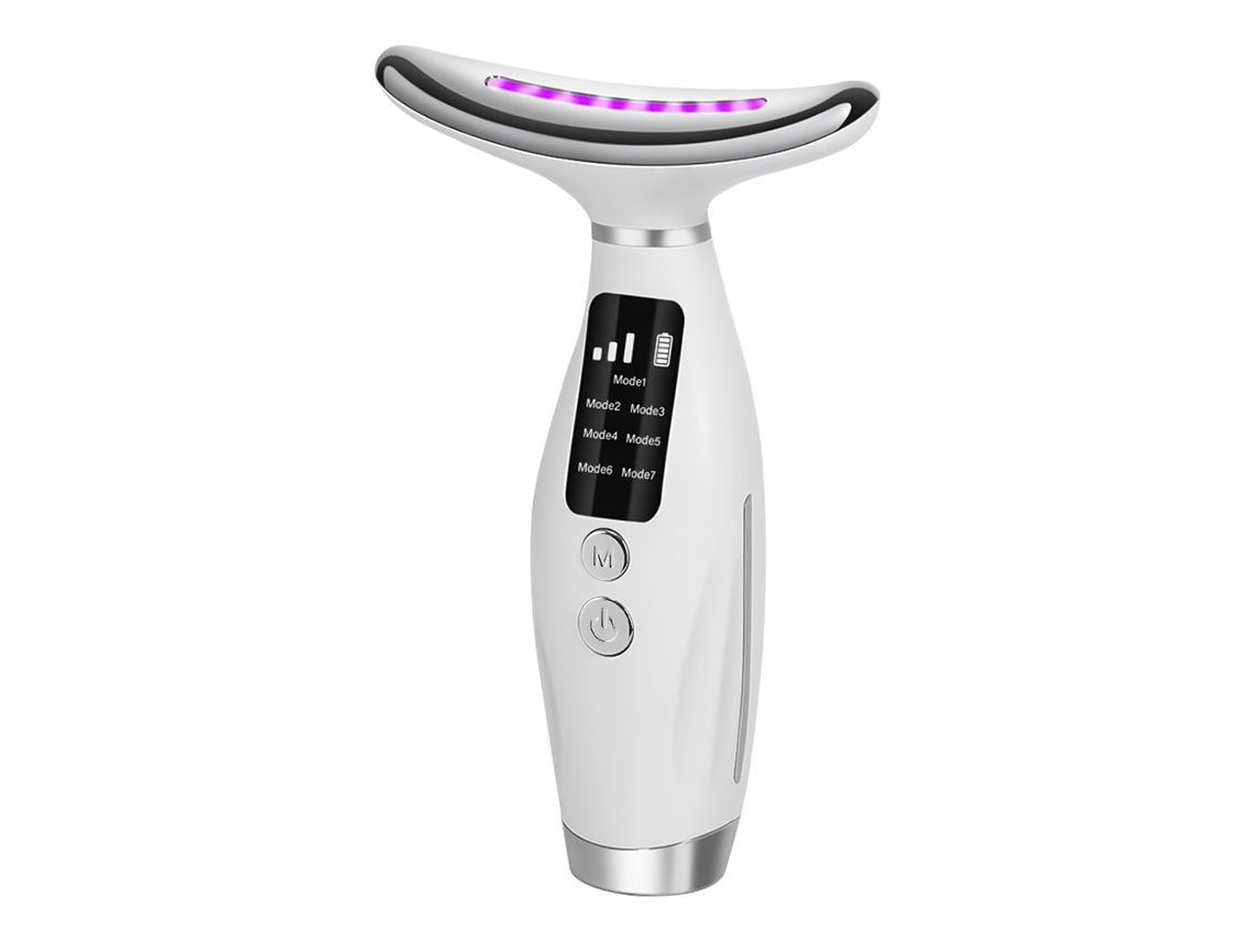 Massageador Facial E Para O Pescoço Com Luz Led De 7 Cores, Terapia Fotônica, Aquecimento E Massagem Vibratória.