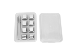 8pcs Cubos de Gelo de Aço Inoxidável Reutilizáveis com Pinça e Caixa para Drinks Whiskey | S/MARCA