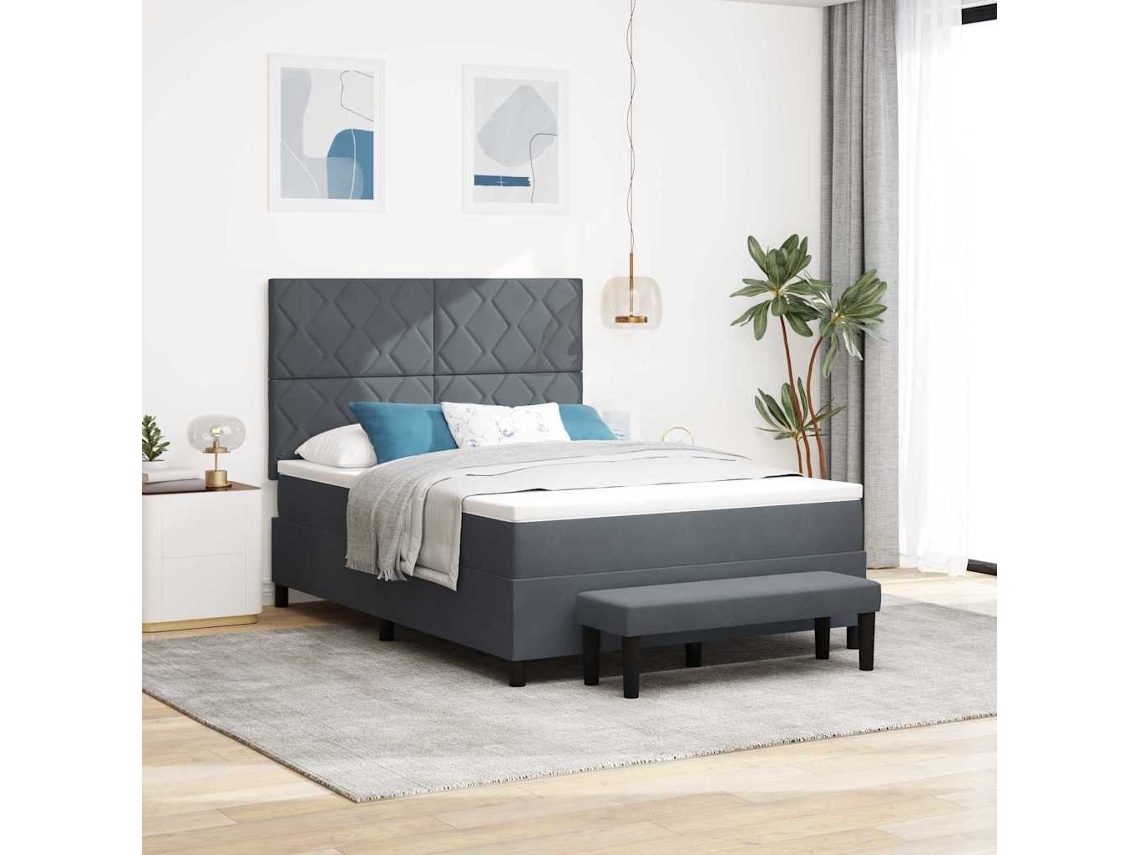 Vidaxl Cama Box Com Cabeceira Cinza Escuro 200 X 140 Cm Veludo