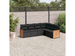 Vidaxl 6 Pcs Conjunto Sofás De Jardim C/ Almofadões Vime Pe Preto