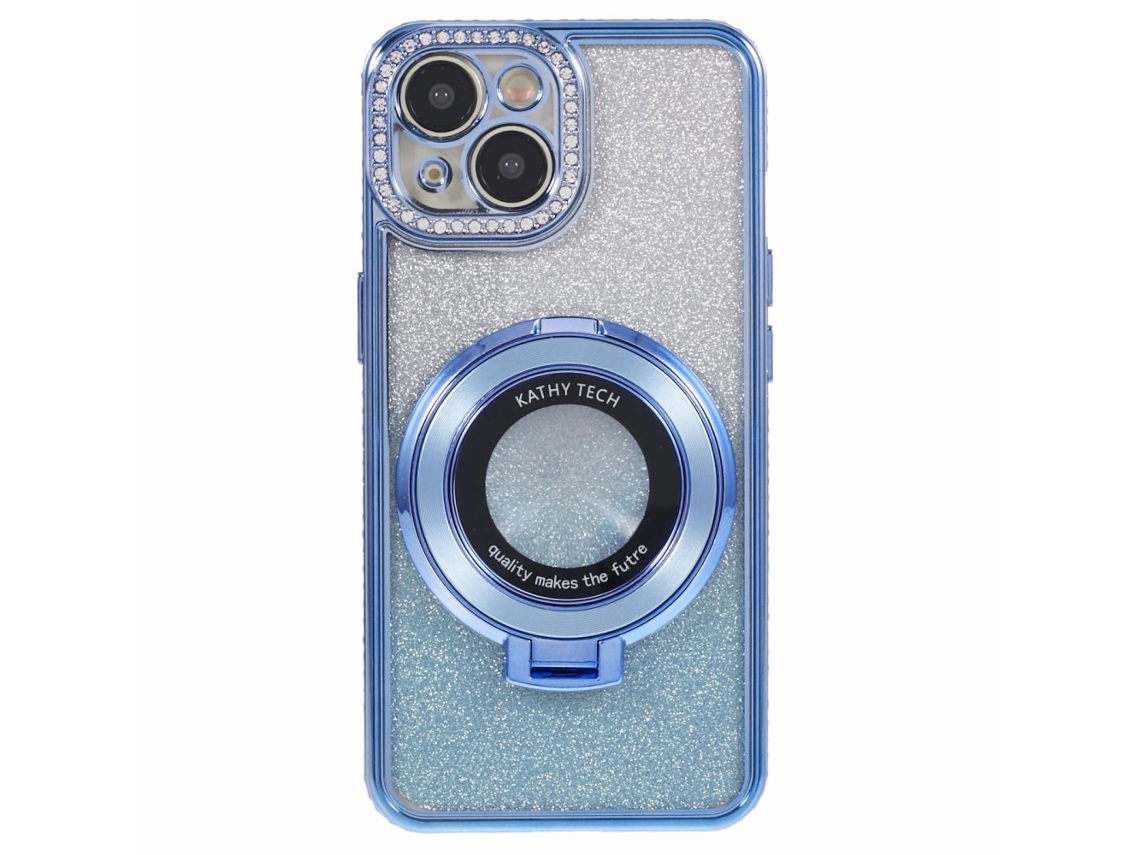 Suporte Casa Para Iphone 15 Plus Pele Sintética Azul