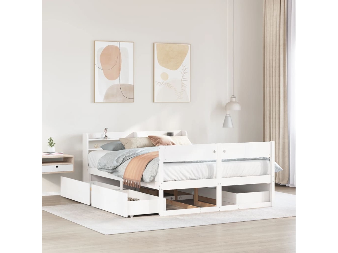Cama Sem Colchão 150x200 Cm Madeira De Pinho Maciça Branco