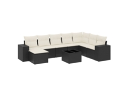 Conjunto 9 de sofás p/ jardim c/ almofadões vime PE preto