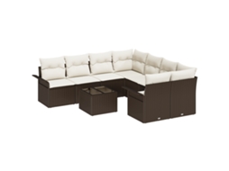 Conjunto 9 Conjunto De Sofá De Jardim Vidaxl Castanho Vime Pe (242,5 X 234 X 85 Cm)