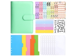 A6 Pu Leather Zipper Binder Cash Budget Planner Notebook Green Cover, With Cash Budget Cards 12-sheets, 8zip Pouches