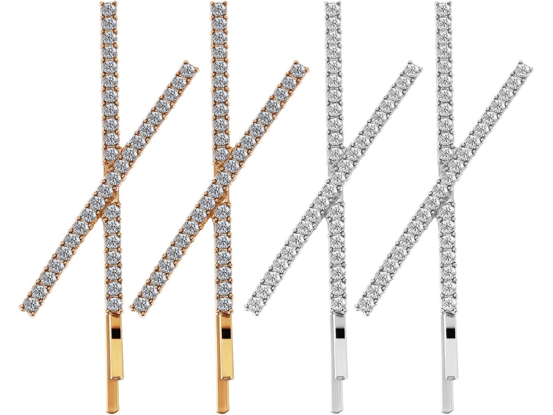 Conjunto De 4 Presilhas De Cabelo Em Metal Com Cristais Em Formato De X Para Meninas