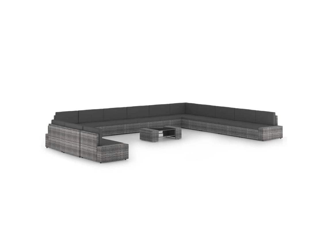 Vidaxl 14 Pcs Conjunto Lounge De Jardim C/ Almofadões Vime Pe Cinzento