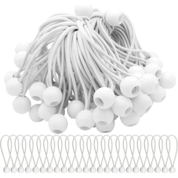 Pacote com 50 Unidades de Cordas Elásticas com Bola para Lonas, Tendas, Banners e Toldos. Cor Branca AQUAFORGE