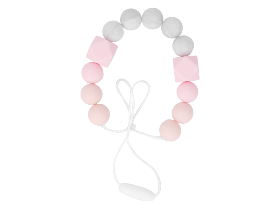 Colar de dentição para bebês 2026 com contas de silicone macias e delicadas, mastigável para massagem genital, cor rosa.