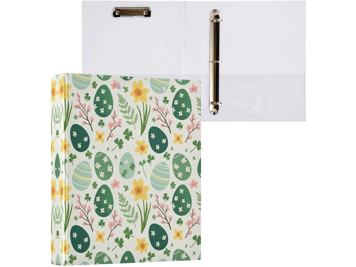 Pasta de 3 Argolas para Papel Tamanho Carta , Lindas Estampas Ovos Páscoa com Prancheta, Pranc (27,9 X 21,6 Cm)