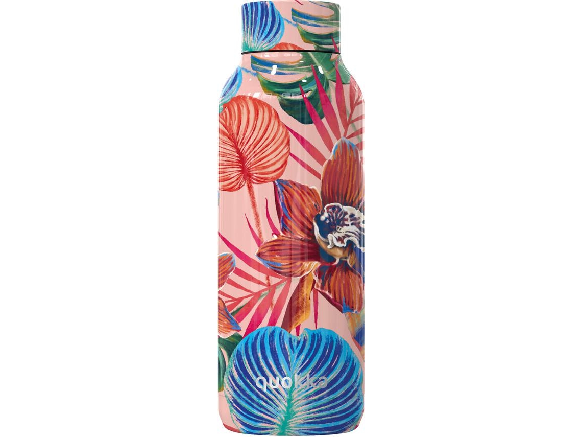 Garrafa Térmica 510 Ml De Parede Dupla Com Estampa De Flores Tropicais