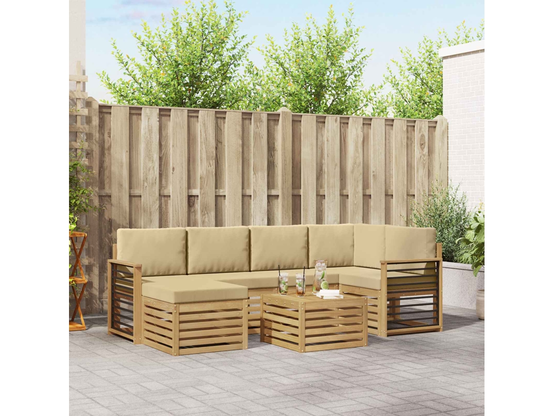 Vidaxl Conjunto De Sofás Para Exterior 7 Pcs Branco E Bege Poliéster