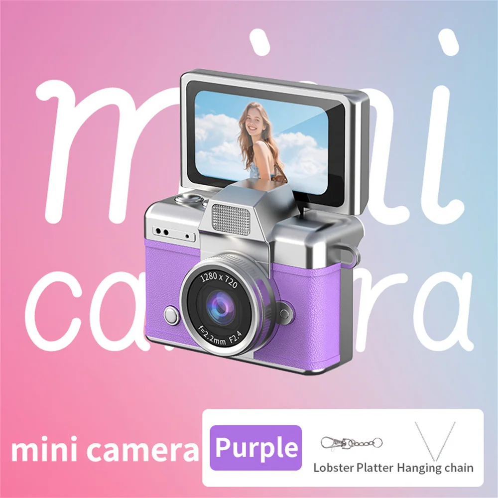 Mini Câmera Digital Portátil com Tela Selfie Giratória de 180°, Flash e Vários Filtros. MDUG (roxo Sem Cartão Tf)