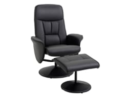 Poltrona Reclinável com apoio Pés, giratória 360°, suporte TV, 120kg, metal sintético preto PENGJIANG SHOP