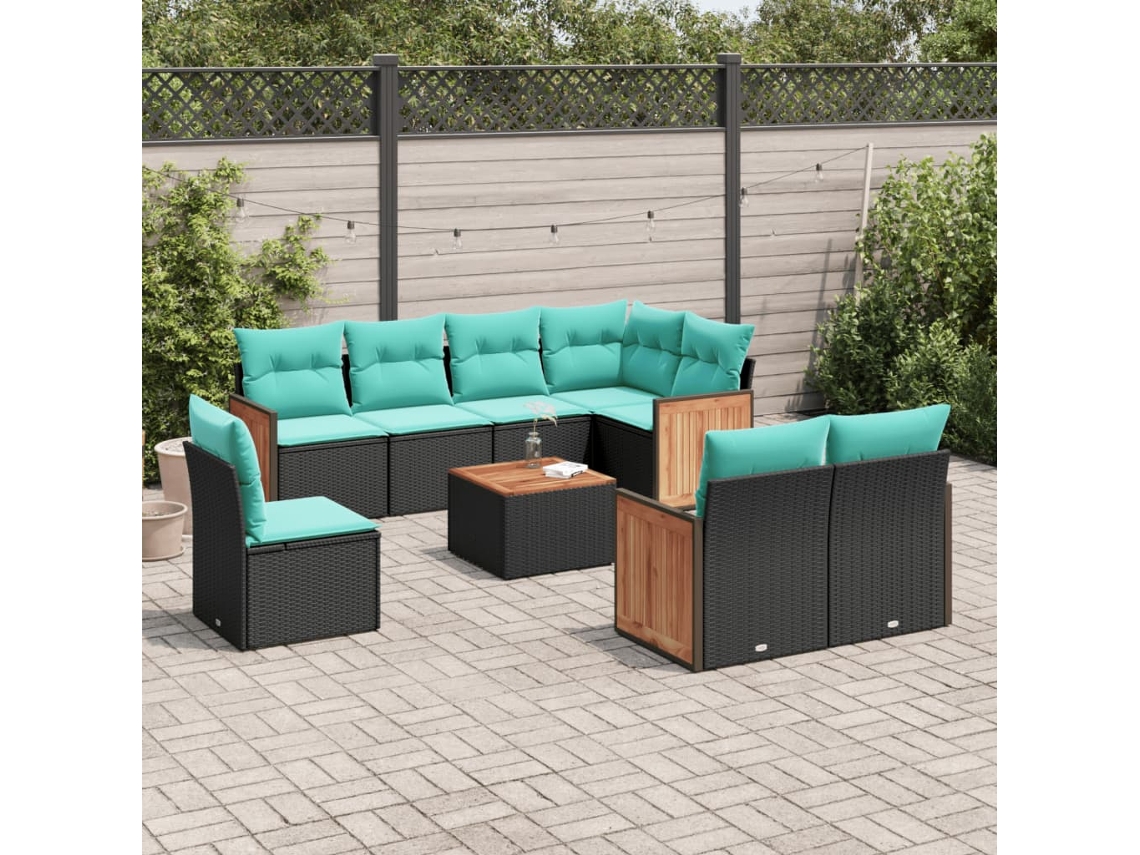 Conjunto de Sofá de Jardim com 8 Peças e Almofadas em Rattan Sintético Cinza VIDAXL