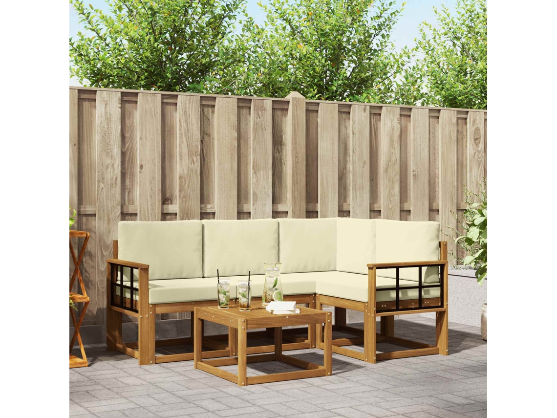Vidaxl Conjunto De Sofás Para Exterior 5 Pcs Natural E Creme