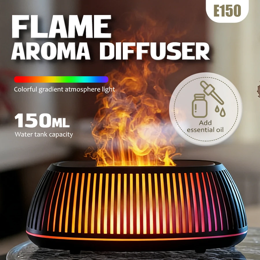 Difusor De Aromas Com Efeito De Chama (preto), Mini Umidificador Usb, Lâmpada De Chama Colorida 3d
