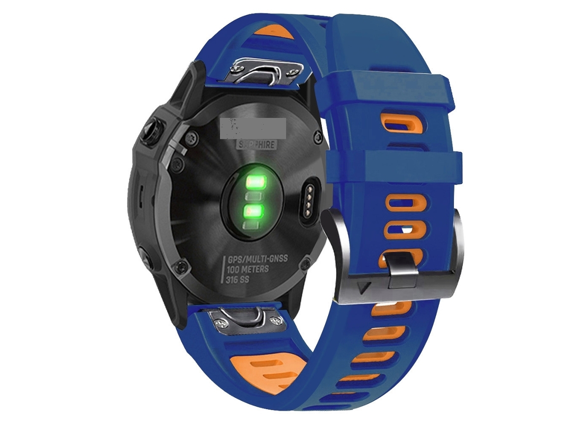 Bracelete de Smartwatch para Garmin Fenix 6X Pro 26mm esportivo de silicone de duas cores (azul meia-noite + laranja)