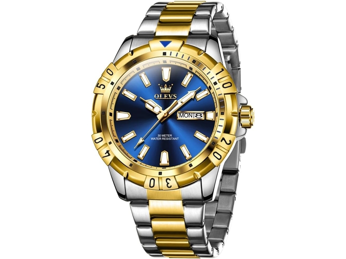 Relógio Masculino de Quartzo com Mostrador Grande e Ponteiro de Aço Inoxidável com Data Relógio Masculino Luminoso À Prova DÁguaazul