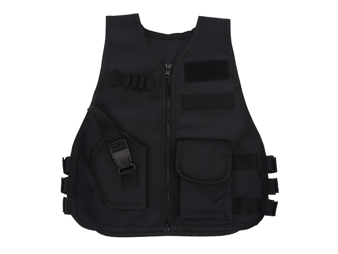Colete de proteção infantil com ventilação, ideal para caça e jogos de combate, preto, tamanho P.