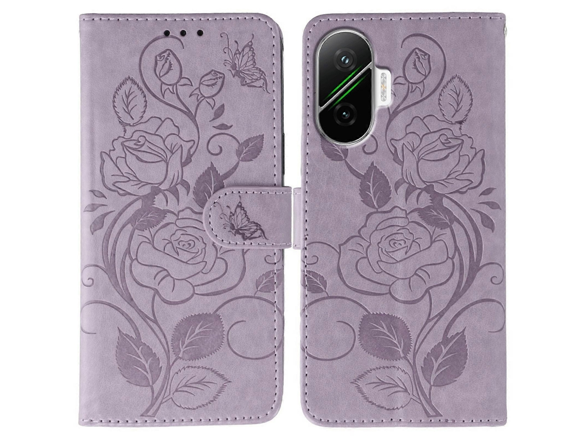 Capa Tipo Carteira Com Estampa De Borboleta Rosa E Couro Sintético, Roxa, Para Xiaomi Poco F7 5g E Redmi Turbo 4 Pro 5g
