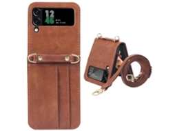 Capa Para Samsung Galaxy Z Flip 4 Ushion Pele Com Porta-cartões Castanho
