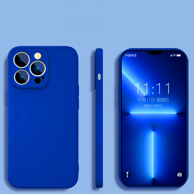 Capa Quadrada De Silicone Líquido (azul) Para Iphone 14 Pro Max, Com Proteção Para A Lente.