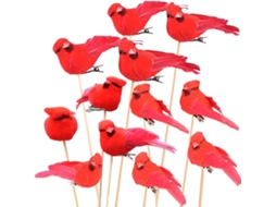Enfeites De Pássaros Para Árvore De Natal, Animal Voador, Vermelho, Feito À Mão, Galhos |