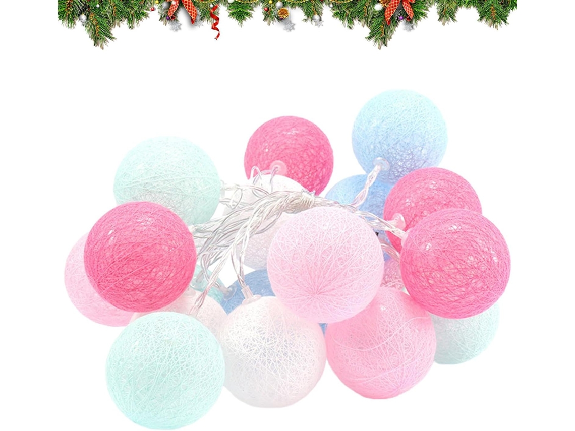 Guirlanda De Bolas Algodão Com Led Para Decoração Usb
