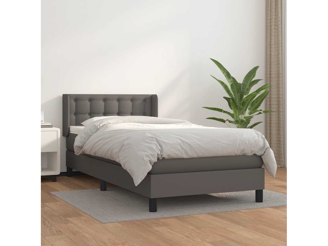 Vidaxl Cama Com Molas/colchão 80x200 Cm Couro Artificial Cinza