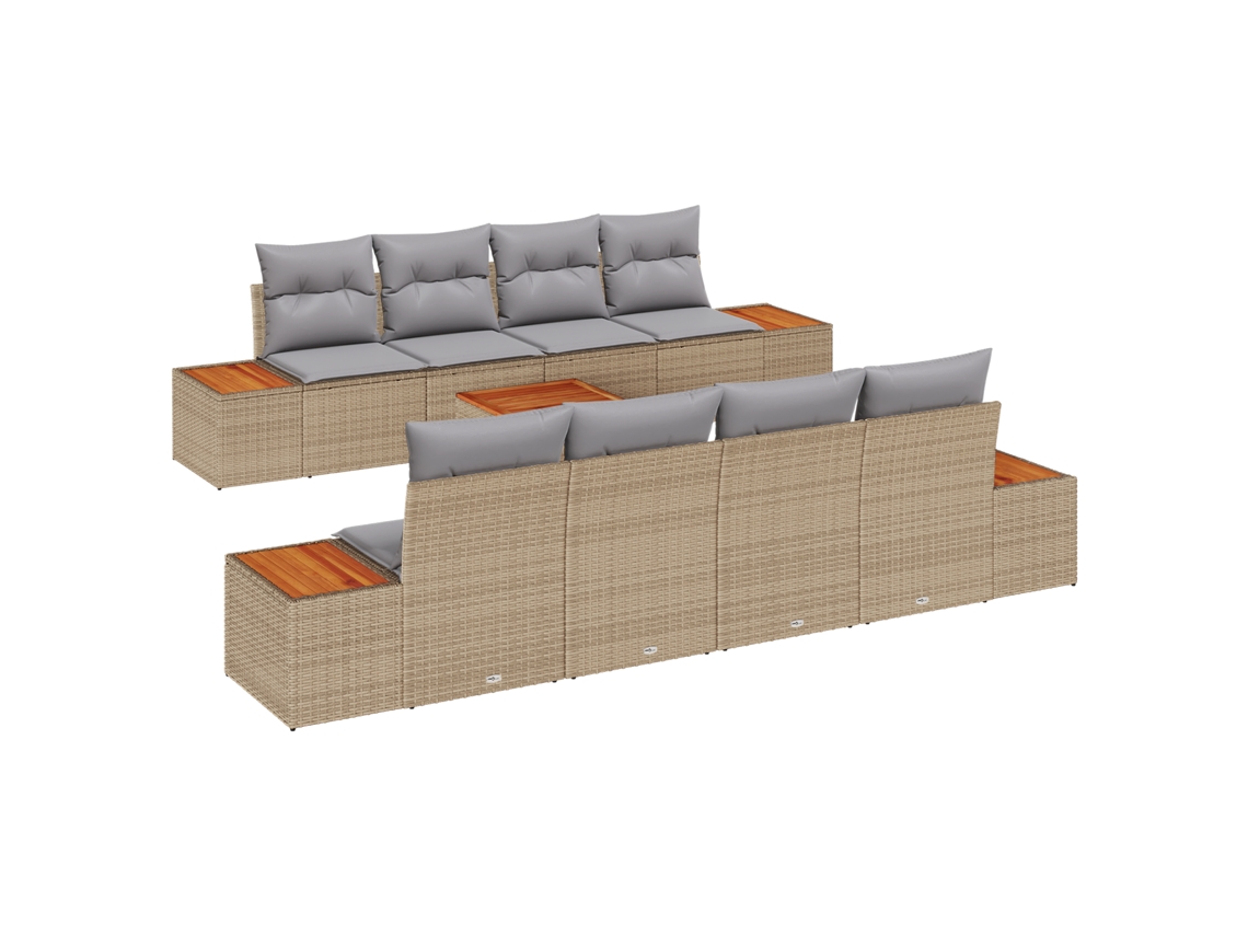 Conjunto 9 Sofá De Jardim Vidaxl Bege Vime Pe (55 X 55 X 37 Cm)