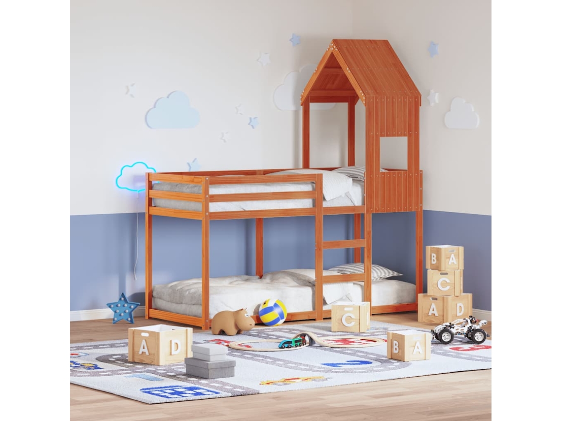Vidaxl Telhado Cama Infantil 55x84x132 Cm Pinho Maciço Castanho-mel