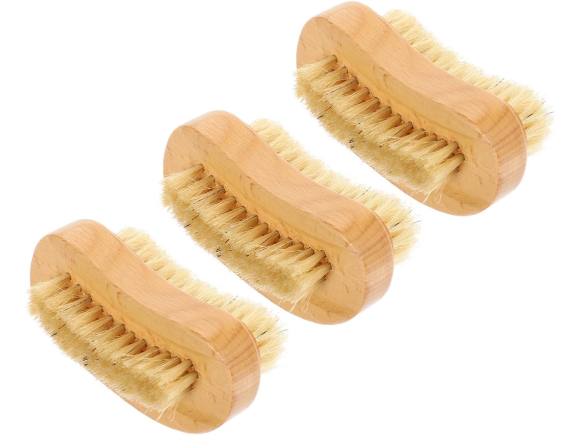 Escova De Unhas Multifuncional De Madeira Natural, 3 Peças, Para Limpeza Precisa.