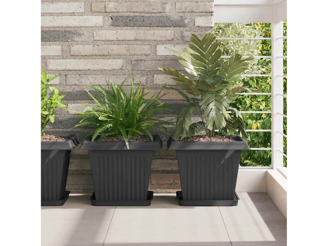 Vidaxl Bandeja Quadrada Para Flores 24 Pcs Preto 25,5 X 25,5 X 2,5 Cm