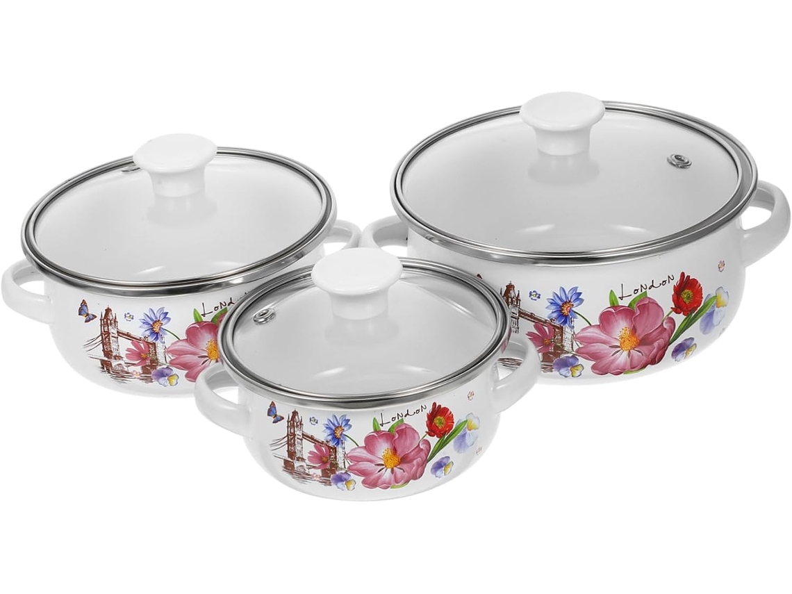 De 3 Mini Panelas Esmaltadas Empilháveis Com Fundo Plano E Alças Duplas Ergonômicas, Adequadas Para Fogões De Indução E Gokoco