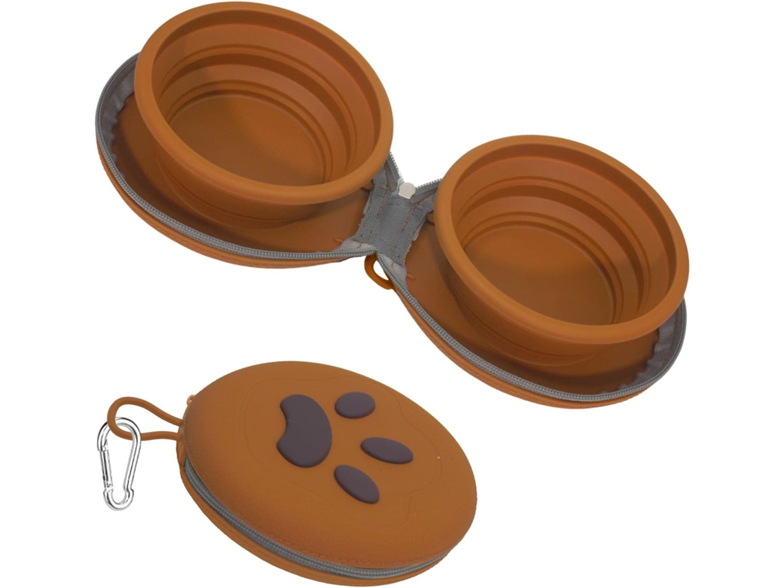 Tigelas Dobráveis ​​para Cães, 2 em 1 de Silicone para Comida e Água, Compartimento Duplo Portátil para Viagens, Camping, Caminhadas AQUAFORGE