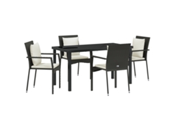 Conjunto 5 De Jantar Jardim De Vidaxl Com Almofadas Preto Rattan Sintético