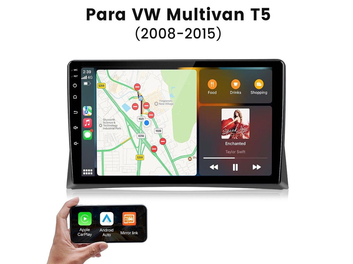 Rádio Carro Hexinex 9" Para Vw Multivan T5 (2008-2015) Linux Carplay Android Auto Bt Suporte Câmara Ré