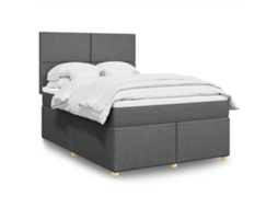 Vidaxl Cama Com Molas/colchão 140x200 Cm Tecido Cinzento-escuro