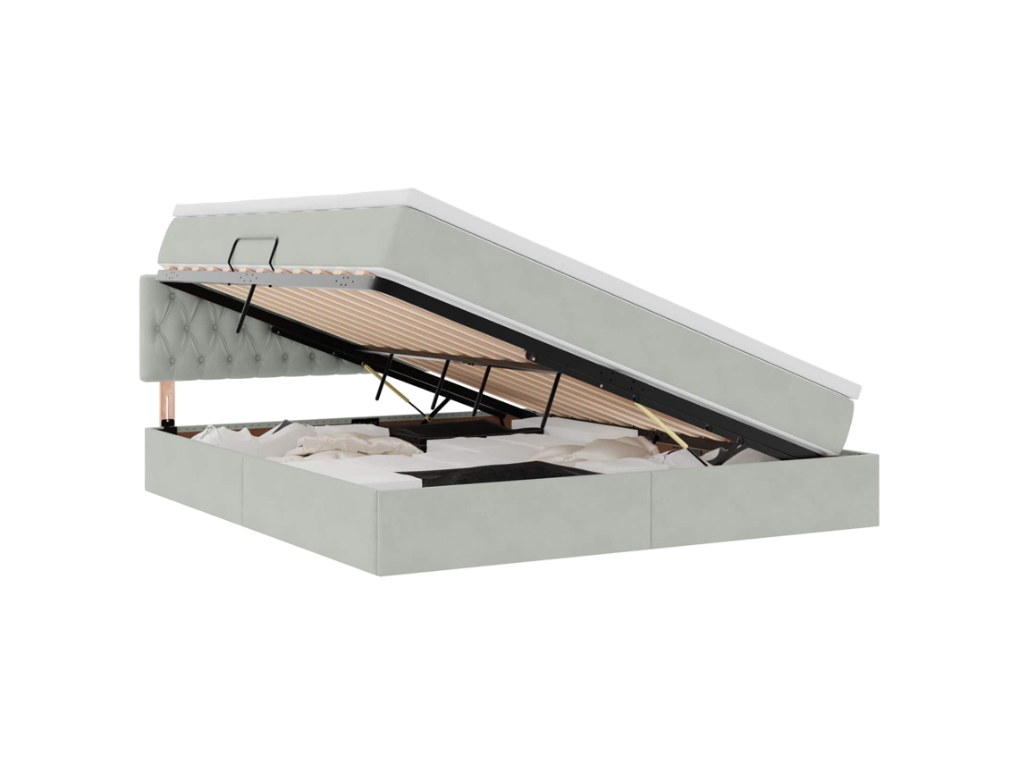 Cama com Arrumação e Led Cinzento Claro Veludo MAISON EXCLUSIVE (180x200 cm)