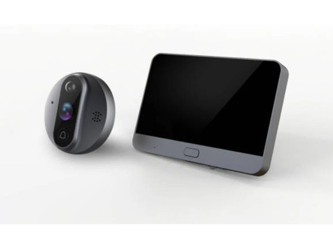 Câmera digital com campainha Bestvite 35x130 mm WiFi 720P AHD 166° Grande angular TFT de 4,3'' com visão noturna infravermelha para capturas de vídeo esportivas (preta)