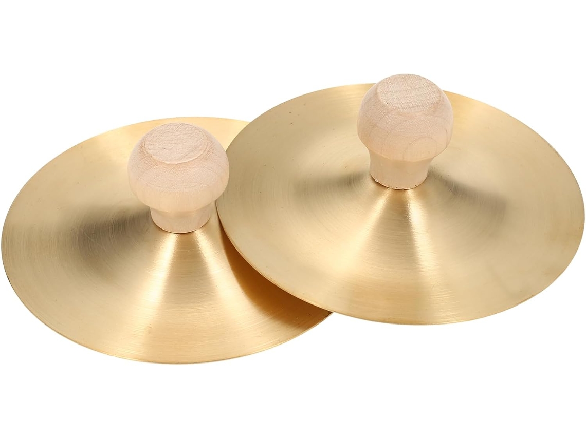 Par De Címbalos De Dedo Com Cabos De Madeira, 8,9 Cm (3,5 Polegadas), Mini Címbalos De Dedo De Cobre, Címbalos