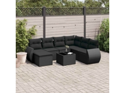 Vidaxl 8 Pcs Conjunto Sofás De Jardim Com Almofadões Vime Pe Preto