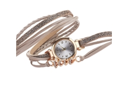Relógio de Pulso Feminino de Moda com Pulseira de Couro Pu e Strass Padrão Amor Cinza