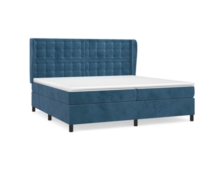Cama com Molas/Colchão 200X200 Cm Veludo Azul-Escuro