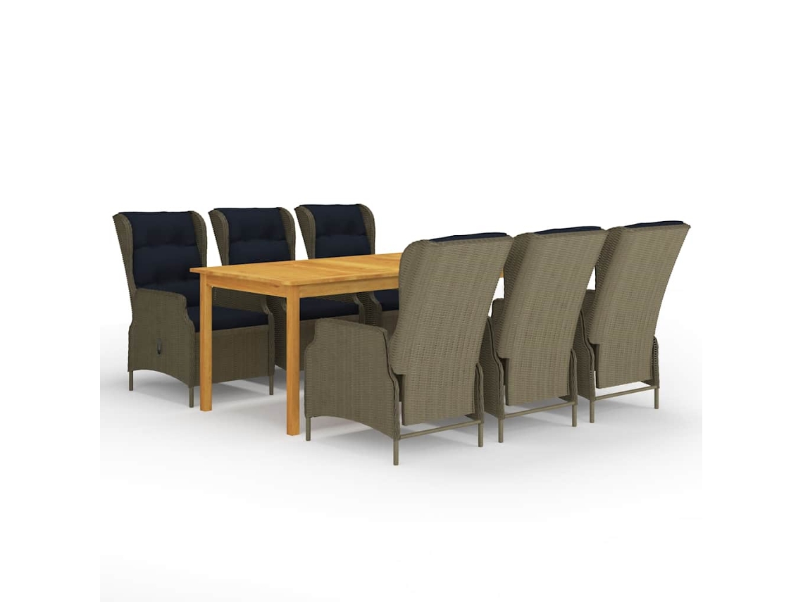 Vidaxl 7 Pcs Conjunto De Jantar Para Jardim Castanho