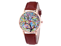Relógio de Pulso Quartz com Pulseira de Couro para Mulheres e Homens (café)